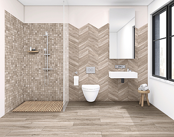 Background tile, Effect wood, Color beige, Unglazed porcelain stoneware, 20x120 cm, Finish antislip