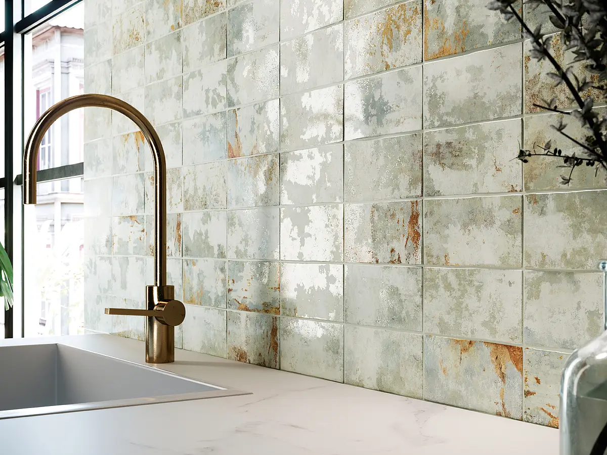 Background tile, Color green, Ceramics, 7.5x15 cm, Finish glossy