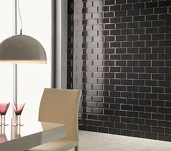 Background tile, Effect unicolor, Color black, Style metro, Ceramics, 10x20 cm, Finish glossy