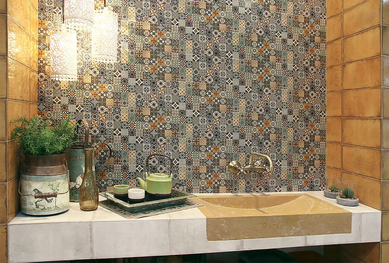 Background tile, Effect crackle glaze, Color yellow, Ceramics, 15x30 cm, Finish glossy