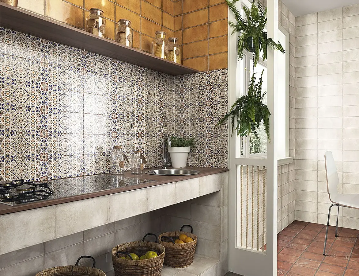 Background tile, Effect crackle glaze, Color beige, Ceramics, 15x30 cm, Finish glossy