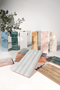 Background tile, Effect onyx, Color beige,white, Ceramics, 10x30 cm, Finish glossy