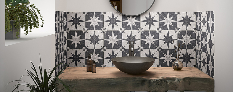 Background tile, Color black & white, Glazed porcelain stoneware, 20x20 cm, Finish antislip