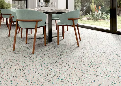 Background tile, Effect terrazzo, Color white,multicolor, Glazed porcelain stoneware, 20x20 cm, Finish antislip