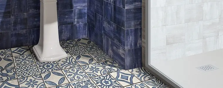 Carrelage, Effet pierre,imitation carreaux de ciment, Teinte bleue, Style patchwork, Céramique, 20x20 cm, Surface Satinée