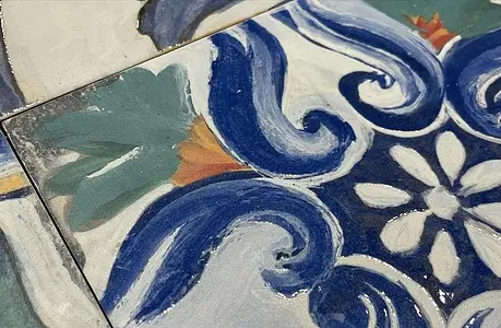 Grundflise, Farve med flere farver, Stil patchwork,håndlavet, Glaseret porcelænsstentøj, 20x20 cm, Overflade med antiklook