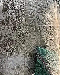 Piastrella di fondo, Effetto metallo, Colore grigio, Stile patchwork, Ceramica, 20x20 cm, Superficie anticata