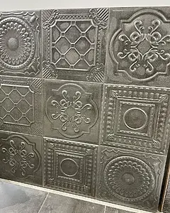 Azulejo de fundo, Efeito metal, Cor cinzento, Estilo patchwork, Cerâmica, 20x20 cm, Superfície antigos