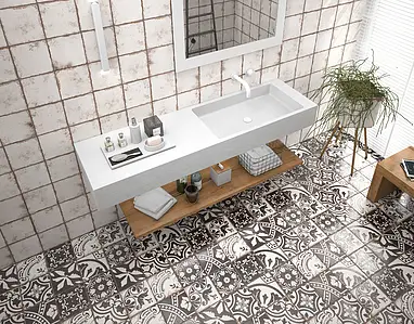 Background tile, Effect metal, Color black & white, Style patchwork, Glazed porcelain stoneware, 20x20 cm, Finish aged