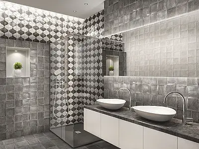 Background tile, Color black & white, Ceramics, 15x15 cm, Finish glossy