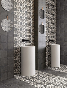 Norland Porcelain Tiles produced by Mainzu Ceramica, Concrete effect, faux encaustic tiles