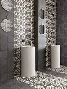 Effekt beton, Farve sort, Grundflise, Glaseret porcelænsstentøj, 20x20 cm, Overflade skridsikker 