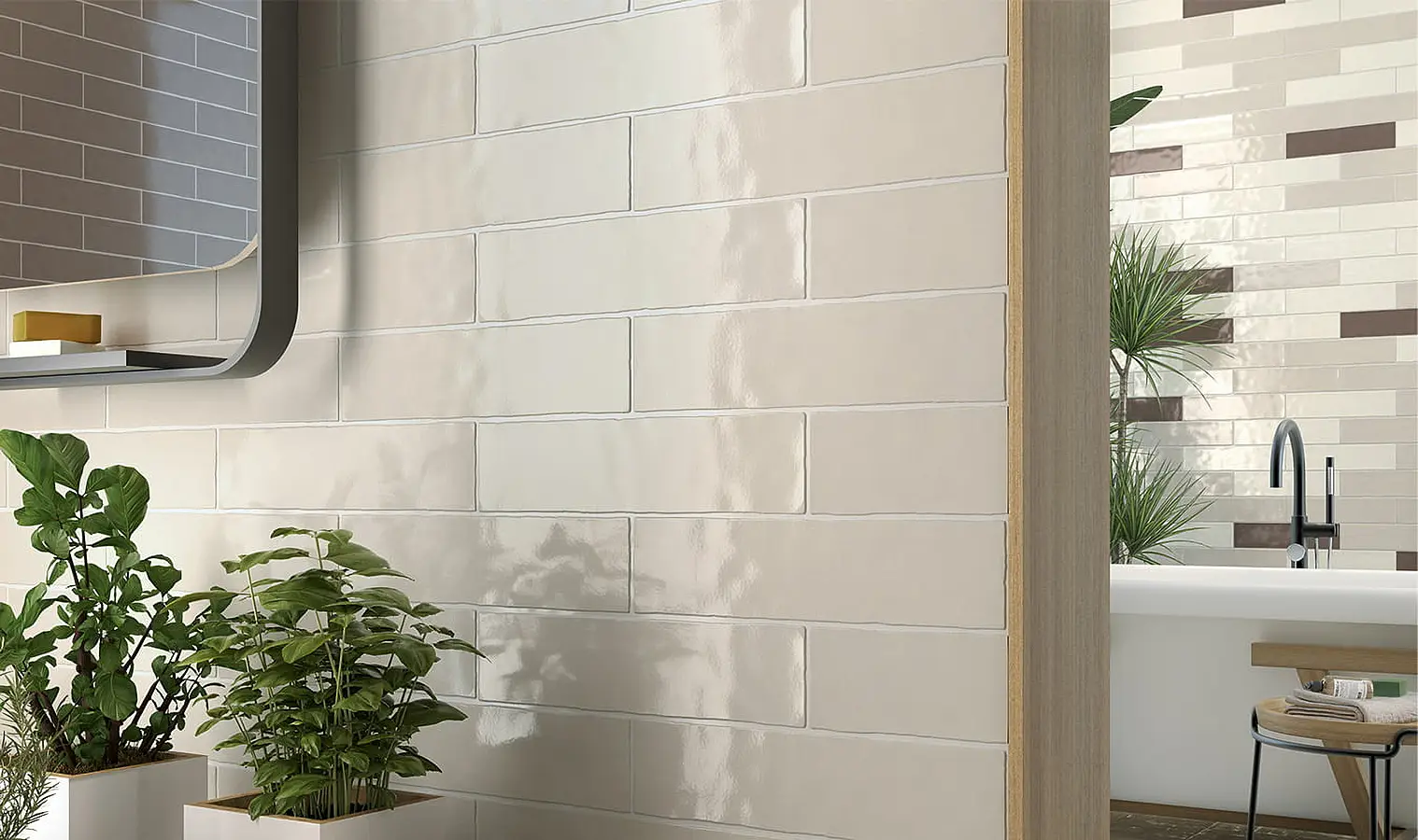 Background tile, Color beige, Style metro, Ceramics, 7.5x30 cm, Finish glossy