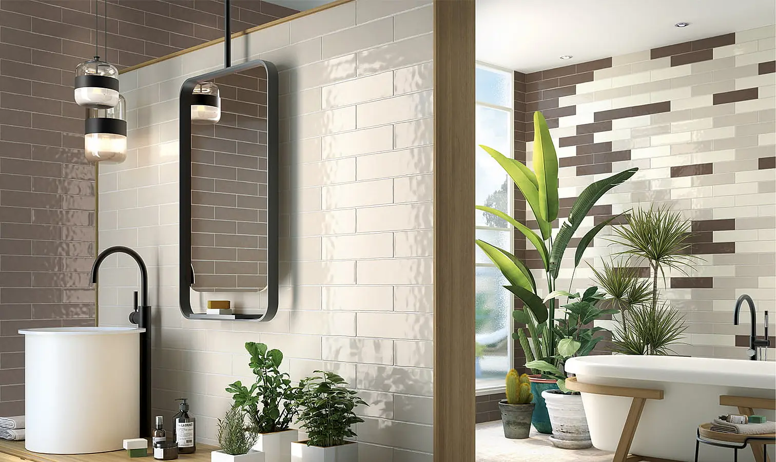 Background tile, Color beige, Style metro, Ceramics, 7.5x30 cm, Finish glossy