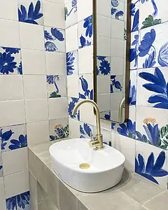 Background tile, Color navy blue,white, Style patchwork,handmade, Glazed porcelain stoneware, 20x20 cm, Finish glossy