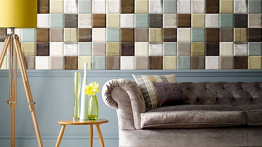 Background tile, Effect wood, Color multicolor, Ceramics, 15x15 cm, Finish Honed