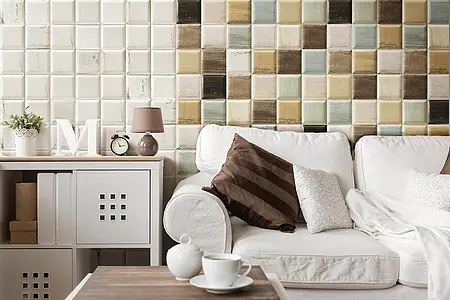 Background tile, Effect wood, Color white, Ceramics, 15x15 cm, Finish Honed