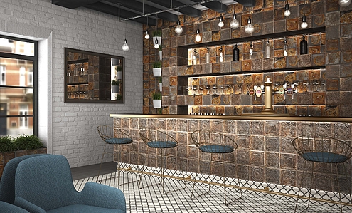 Tin Tile Ceramic Tiles produced by Mainzu Ceramica, Style patchwork, Metal effect
