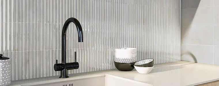 Background tile, Color grey,white, Ceramics, 15x30 cm, Finish glossy
