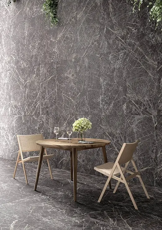 Background tile, Effect stone,other marbles, Color black, Glazed porcelain stoneware, 60x120 cm, Finish antislip