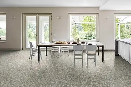 Carrelage, Effet terrazzo, Teinte grise, Grès cérame non-émaillé, 120x120 cm, Surface antidérapante