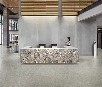 Background tile, Effect terrazzo, Color grey, Unglazed porcelain stoneware, 120x120 cm, Finish antislip