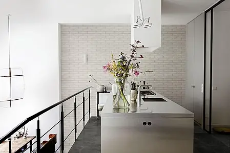 Background tile, Effect brick, Color white, Unglazed porcelain stoneware, 7x28 cm, Finish antislip