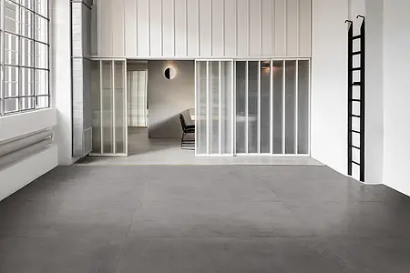 Grundflise, Effekt beton, Farve grå, Uglaseret porcelænsstentøj, 75x150 cm, Overflade skridsikker