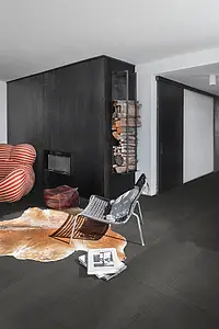 Hintergrundfliesen, Optik beton, Farbe schwarze, Unglasiertes Feinsteinzeug, 60x120 cm, Oberfläche rutschfeste
