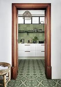 Background tile, Effect faux encaustic tiles, Color green, Unglazed porcelain stoneware, 20x20 cm, Finish antislip