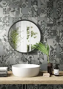 Mosaico, Efecto imitación hidráulico, Color gris, Gres porcelánico no esmaltado, 19x38 cm, Acabado antideslizante