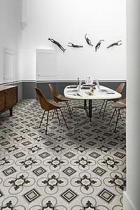 Grundflise, Effekt terrazzo, Farve grå, Uglaseret porcelænsstentøj, 20x20 cm, Overflade mat
