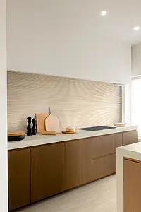 Hintergrundfliesen, Optik travertin, Farbe beige, Keramik, 33x100 cm, Oberfläche 3D