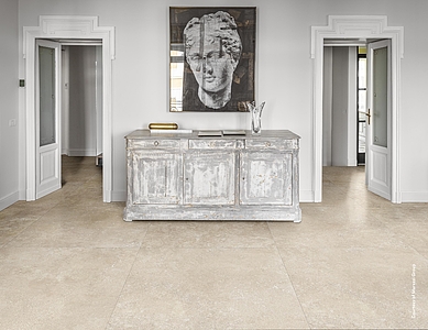 Background tile, Effect travertine, Color beige, Unglazed porcelain stoneware, 100x100 cm, Finish matte