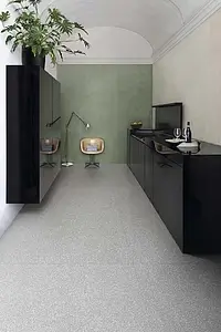 Effekt terrazzo, Farve grå, Grundflise, Uglaseret porcelænsstentøj, 160x320 cm, Overflade skridsikker