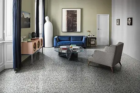 Effekt terrazzo, Farve grå, Grundflise, Uglaseret porcelænsstentøj, 120x120 cm, Overflade mat