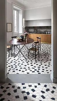 Effekt terrazzo, Farve sort-hvid, Grundflise, Uglaseret porcelænsstentøj, 120x120 cm, Overflade mat