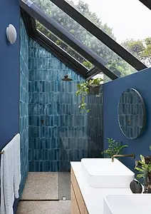 Bakgrundskakel, Färg marinblå, Stil zellige, Glaserad granitkeramik, 6x24 cm, Yta blank