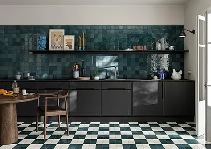 Background tile, Color navy blue, Style zellige, Glazed porcelain stoneware, 10x10 cm, Finish glossy