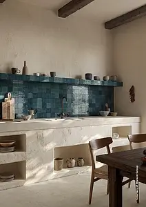 Background tile, Color navy blue, Style zellige, Glazed porcelain stoneware, 10x10 cm, Finish glossy