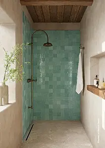 Background tile, Color green, Style zellige, Glazed porcelain stoneware, 10x10 cm, Finish glossy