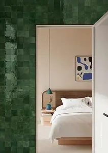 Background tile, Color green, Style zellige, Glazed porcelain stoneware, 10x10 cm, Finish glossy