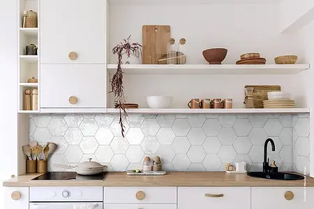 Background tile, Color white, Glazed porcelain stoneware, 18.2x21 cm, Finish glossy