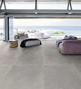 Grundflise, Effekt beton, Farve grå, Uglaseret porcelænsstentøj, 120x120 cm, Overflade skridsikker