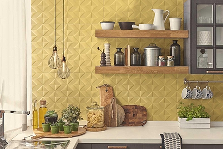 Background tile, Effect fabric, Color yellow, Ceramics, 25x76 cm, Finish matte