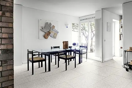 Azulejo base, Efecto terrazo, Color blanco, Gres porcelánico no esmaltado, 60x120 cm, Acabado mate
