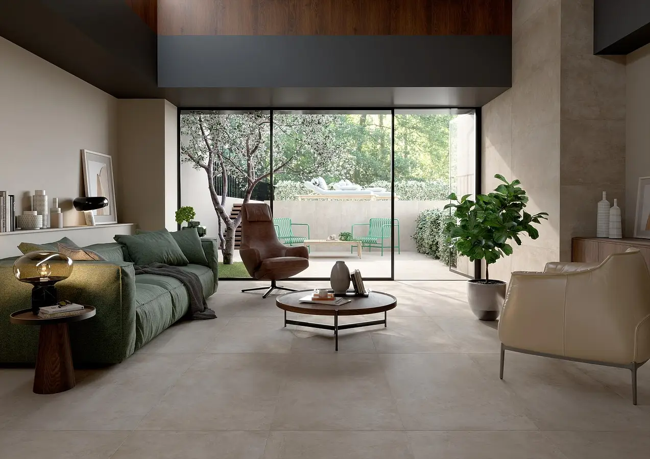 Background tile, Effect concrete, Color beige, Unglazed porcelain stoneware, 60x120 cm, Finish antislip