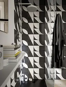 Bakgrundskakel, Färg svarta & vita, Stil patchwork, Glaserad granitkeramik, 20x20 cm, Yta matt