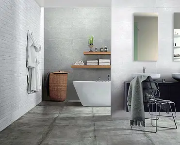 Piastrella di fondo, Effetto cemento, Colore grigio, Ceramica, 30x90 cm, Superficie opaca