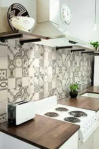 Background tile, Effect faux encaustic tiles,concrete, Color beige, Style patchwork, Ceramics, 30x90 cm, Finish matte